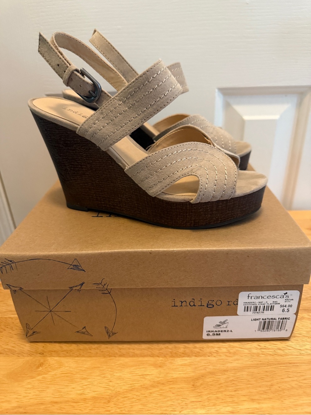 Francesca's Collections Beige Fabric Slingback Wedge Sandals 6.5M